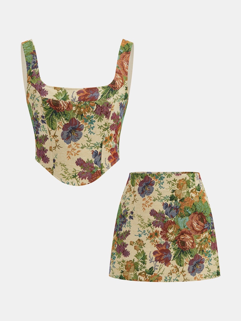 🌸 COMMENSE Floral Tapestry Corset & Mini Skirt Set | Size Small